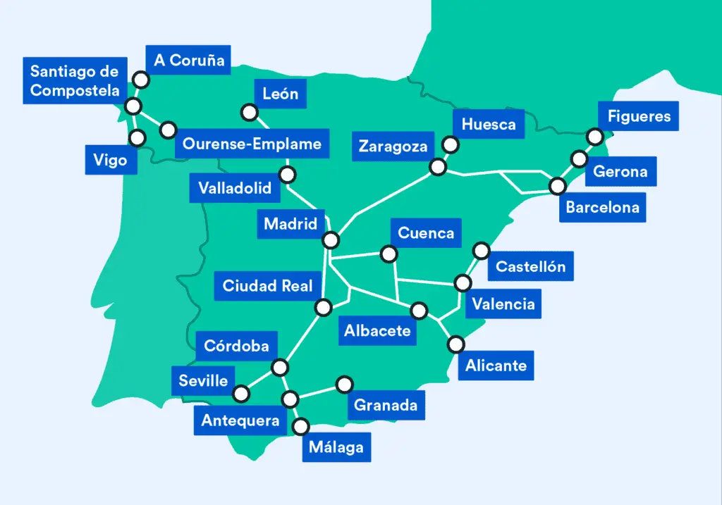 Spanyolország vasúti térkép 2023 | Nagysebességű útvonalak